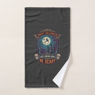 Happy Halloween Witch Castle Skulls Fat Drink Be S Hand Towel