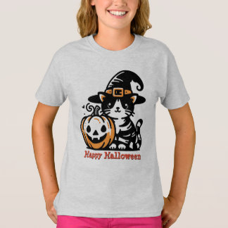 Happy Halloween Witch Cat and pumpkin T-Shirt