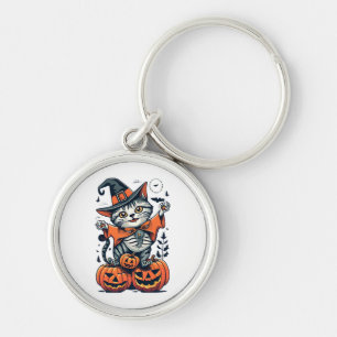 Happy Halloween Witch Cat Keychain