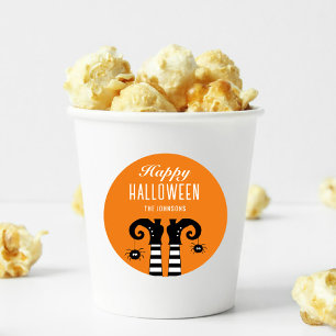 Happy Halloween Witch Feet Orange Square Sticker