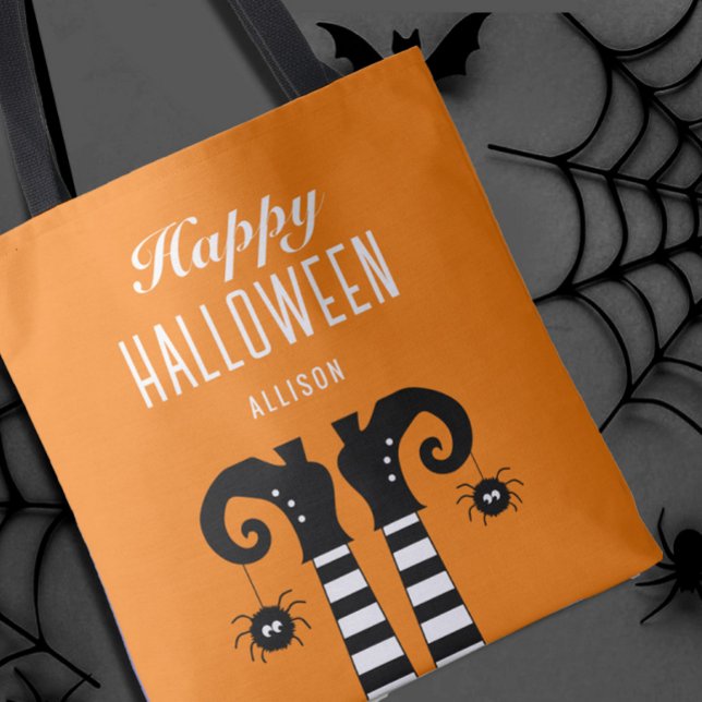 Happy Halloween Witch Feet Orange Tote Bag (Creator Uploaded)