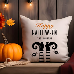 Happy Halloween Witch Feet White  Throw Pillow