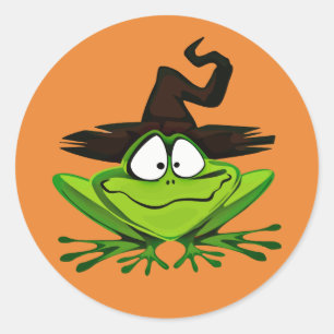 Happy Halloween Witch Frog Classic Round Sticker