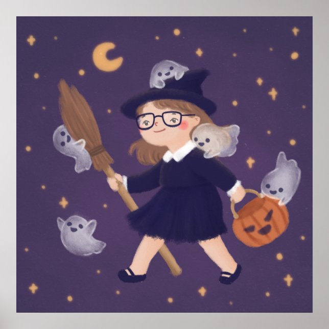 Happy Halloween Witch & Ghosts Poster (Front)