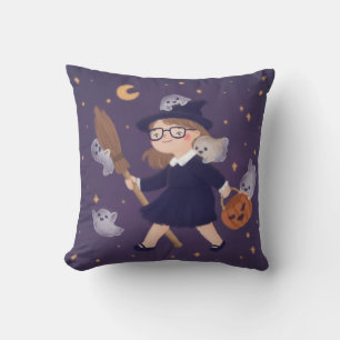 Happy Halloween Witch & Ghosts Throw Pillow