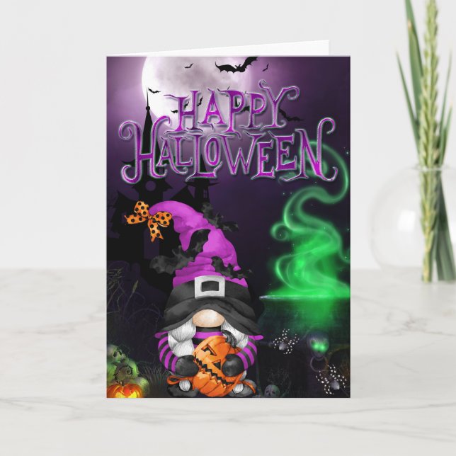 Happy Halloween Witch Gnome Card (Front)