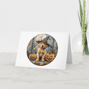 Happy Halloween Witch Golden Retriever Dog Pumpkin Card