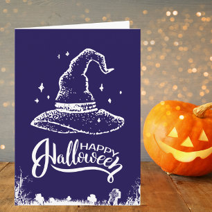 Happy Halloween Witch Hat and Graveyard Card