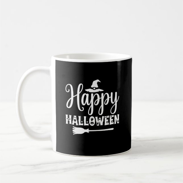 Happy Halloween Witch Hat Broom Design Coffee Mug (Left)
