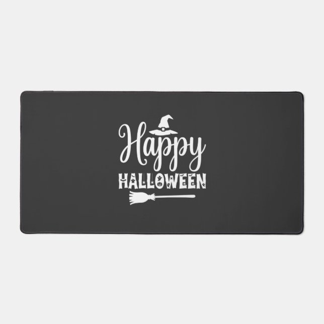 Happy Halloween Witch Hat Broom Design Desk Mat (Front)