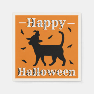 Happy Halloween Witch Hat Cat & Bats Napkin