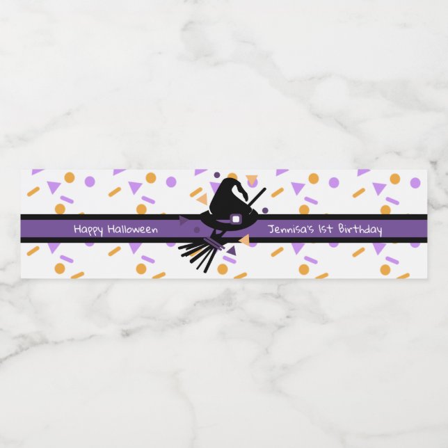 Happy Halloween Witch Hat Confetti Birthday   Water Bottle Label (Single Label)