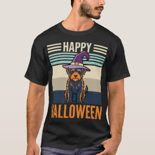 Happy Halloween Witch Hat Dog Vintage T-Shirt