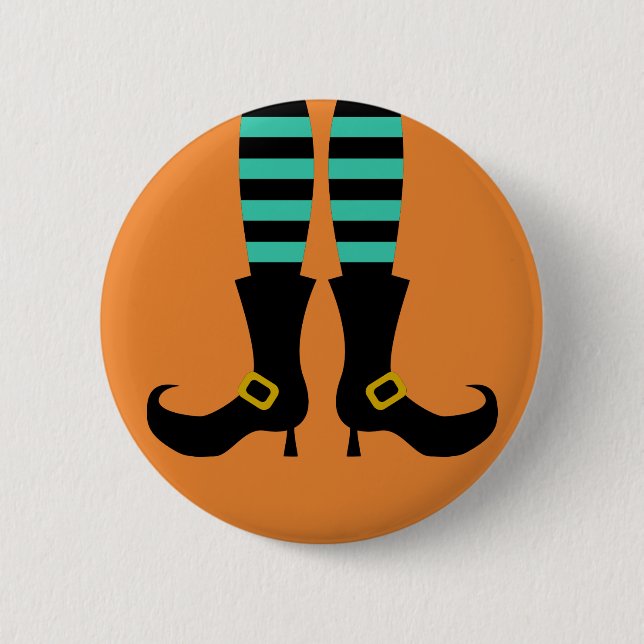 Happy Halloween Witch Leg 2 Inch Round Button (Front)