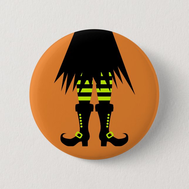 Happy Halloween Witch Leg 2 Inch Round Button (Front)