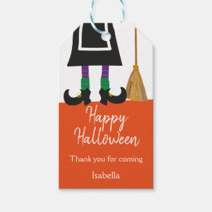 Happy Halloween Witch Legs & Broom Customized  Gift Tags