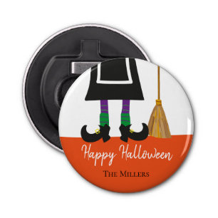 Happy Halloween Witch Legs & Broom Personalized Bottle Opener