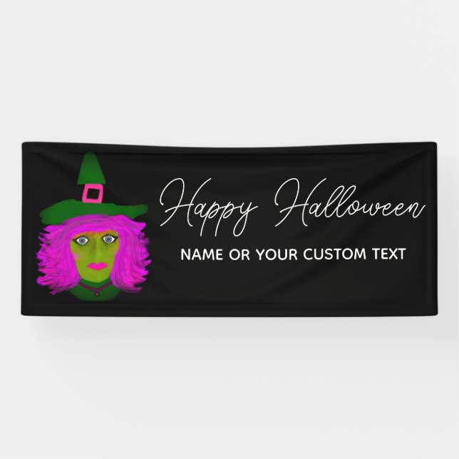 Happy Halloween Witch Modern Script Personalized Banner (Horizontal)