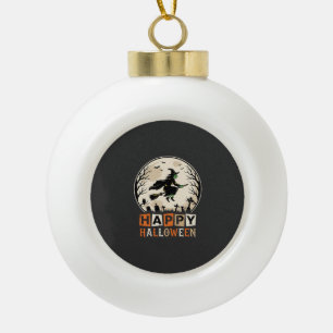Happy Halloween Witch Moon Cemetery Design_1 Ceramic Ball Christmas Ornament