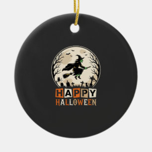 Happy Halloween Witch Moon Cemetery Design_1 Ceramic Ornament