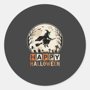 Happy Halloween Witch Moon Cemetery Design_1 Classic Round Sticker