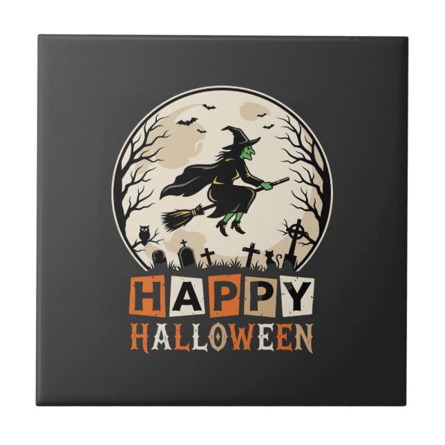 Happy Halloween Witch Moon Cemetery Design_1 Tile (Front)