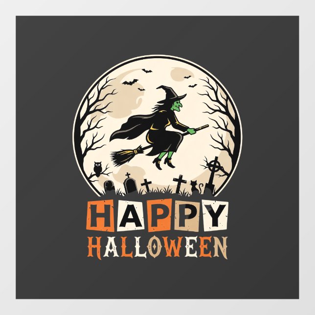 Happy Halloween Witch Moon Cemetery Design_1 Window Cling (Sheet)