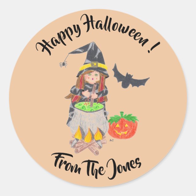 Happy Halloween witch personalized stickers (Front)