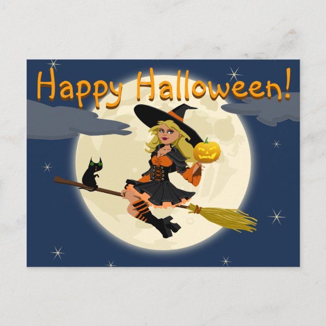 Happy Halloween Witch Postcard (Front)