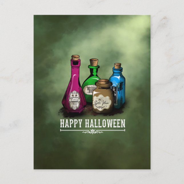 Happy Halloween! Witch Potion Bottles Postcard (Front)