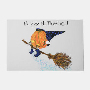 Happy Halloween Witch Pumpkin Flying Broom - Funny Doormat