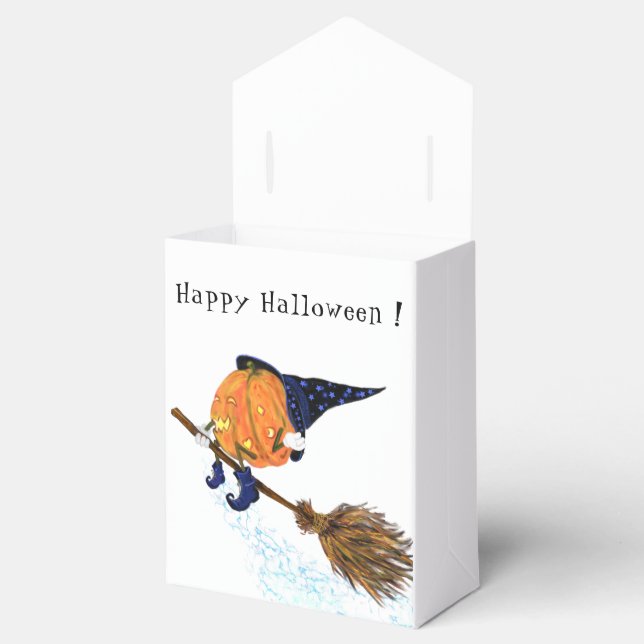 Happy Halloween Witch Pumpkin Flying Broom - Funny Favor Box (Opened)