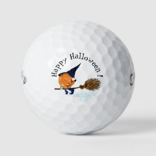 Happy Halloween Witch Pumpkin Flying Broom - Funny Golf Balls