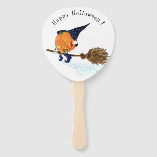 Happy Halloween Witch Pumpkin Flying Broom - Funny Hand Fan