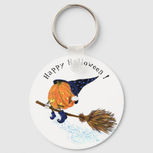 Happy Halloween Witch Pumpkin Flying Broom - Funny Keychain