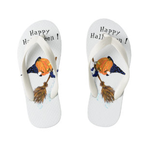 Happy Halloween Witch Pumpkin Flying Broom - Funny Kid's Flip Flops