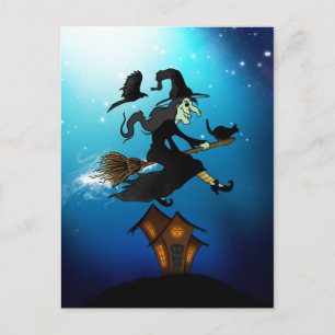 Happy halloween! Witch Riding a Broomstick Postcard