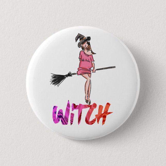 Happy Halloween Witch Setting on Broom 2 Inch Round Button (Front)