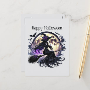 Happy Halloween witch spell books Holiday Postcard
