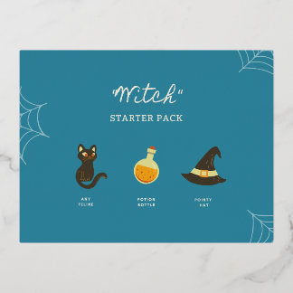 Happy Halloween Witch Starter Pack Foil Holiday Postcard