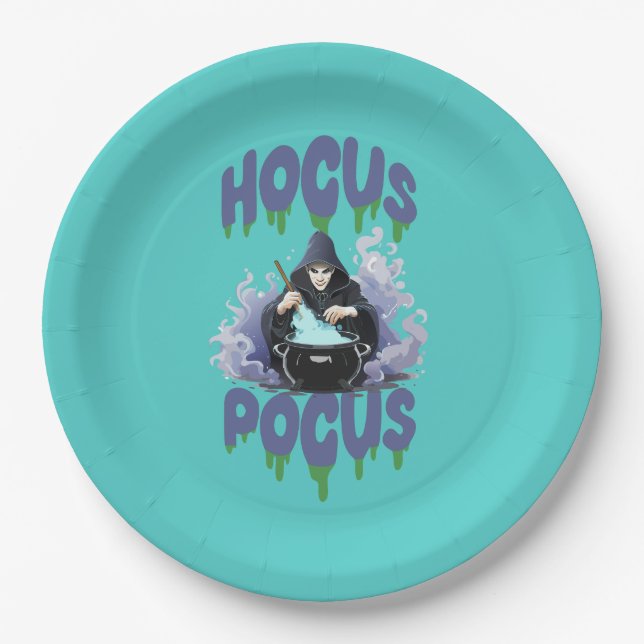 Happy Halloween Witch Stirring Their Potion Pot Paper Plate (Front)