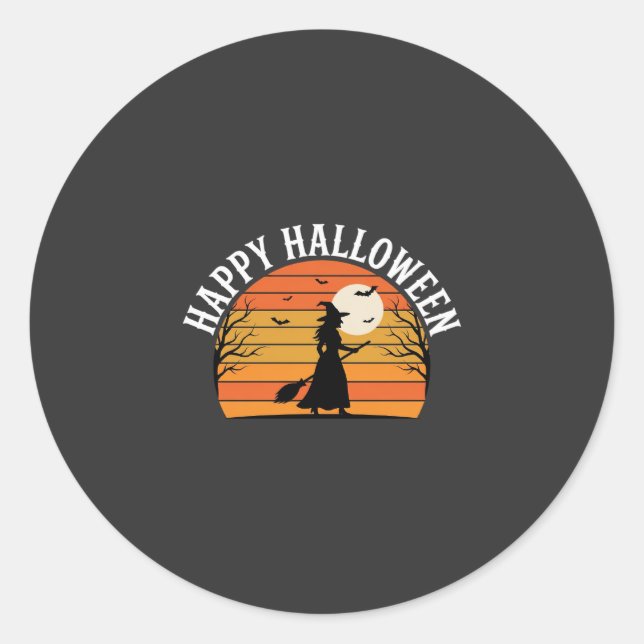 Happy Halloween Witch Sunset Design_1 Classic Round Sticker (Front)