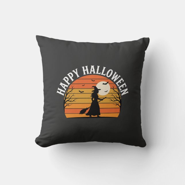 Happy Halloween Witch Sunset Design_1 Throw Pillow (Front)