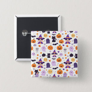 Happy Halloween Witches Ghosts Cats Bats Pumpkins 2 Inch Square Button