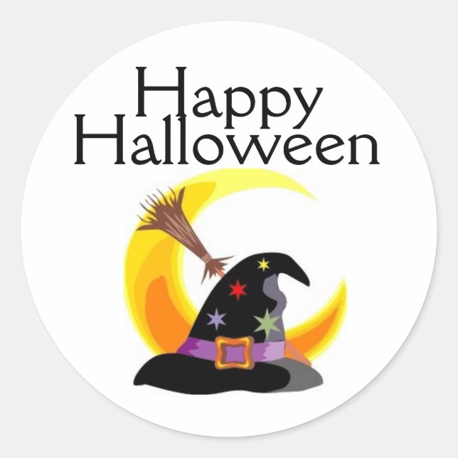 Happy Halloween Witches Hat Sticker - Customized (Front)