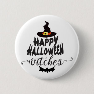 Happy Halloween Witches Typography Halloween 2 Inch Round Button