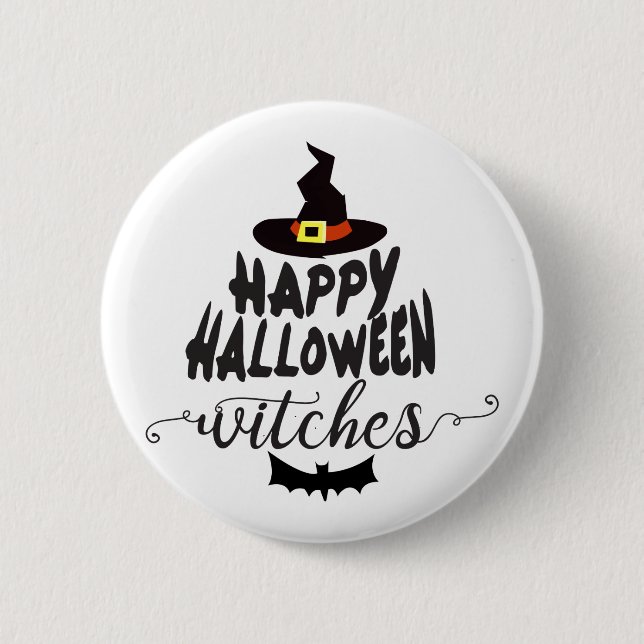 Happy Halloween Witches Typography Halloween 2 Inch Round Button (Front)