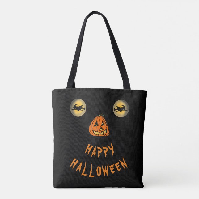 Happy Halloween Witchy Eyes And Pumpkin Nose Tote Bag (Back)