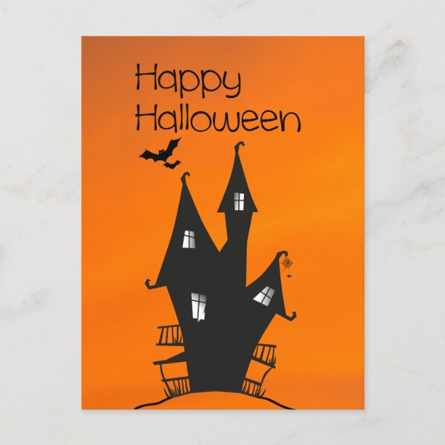 Happy Halloween with a Haunted Witches House Postcard (Front)
