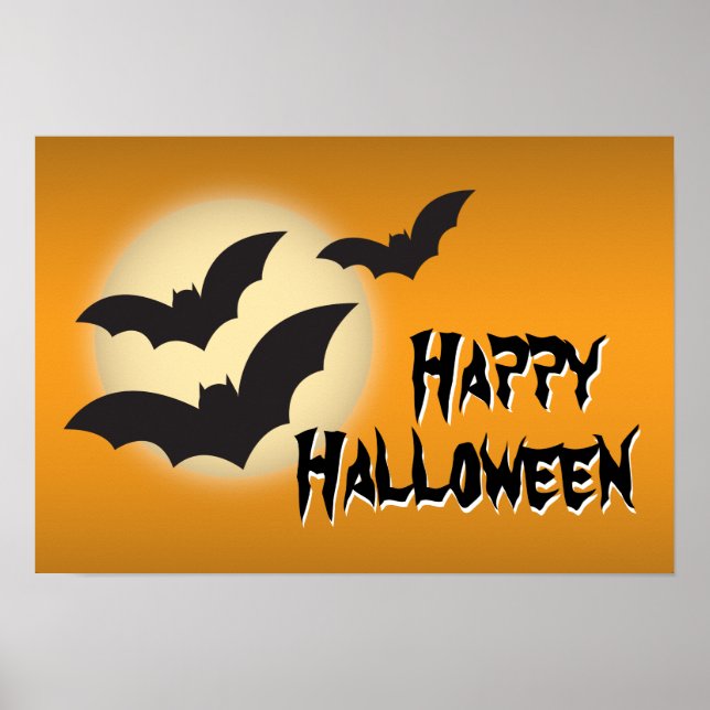 Happy Halloween with Bats and Moon Poster (Front)